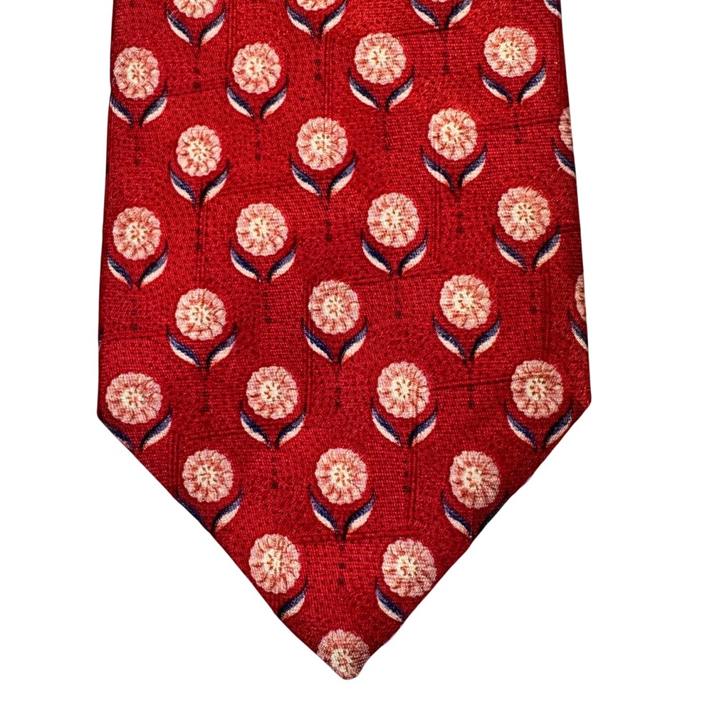 Ermenegildo Zegna Mens Red Floral Medallion Silk Tie Made in Italy Classic Width